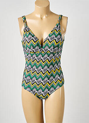 Maillot de bain 1 pièce effet matière satinée haut soutien-gorge moulé vert VIOLETTA femme