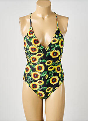 Maillot de bain 1 pièce effet matière satinée haut triangles jaune VIOLETTA femme