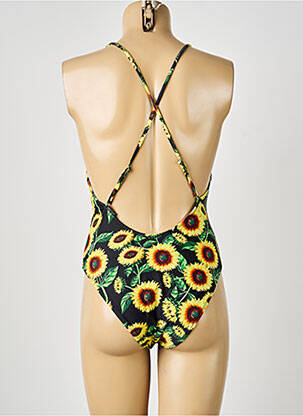 Maillot de bain 1 pièce effet matière satinée haut triangles jaune VIOLETTA femme