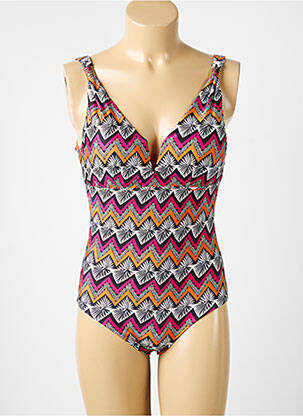 Maillot de bain 1 pièce effet matière satinée haut soutien-gorge moulé orange VIOLETTA femme