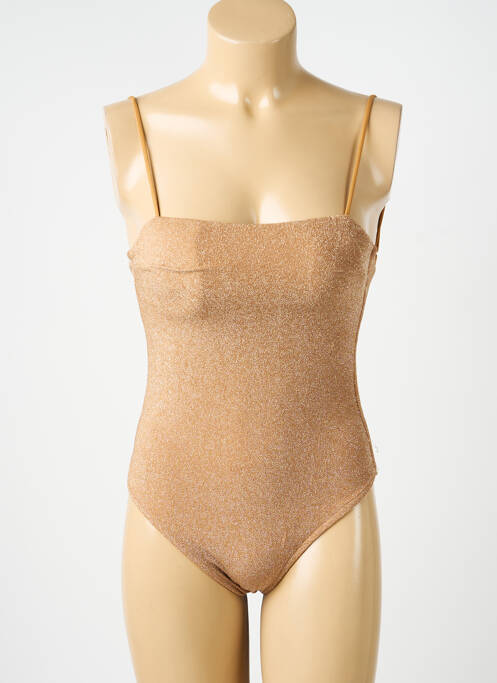 Maillot de bain 1 pièce effet matière satinée haut soutien-gorge moulé beige L. BEACH femme