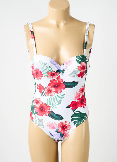 Maillot de bain 1 pièce effet matière satinée haut soutien-gorge moulé blanc VIDOYA femme