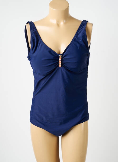 Maillot de bain 1 pièce effet matière satinée haut soutien-gorge moulé bleu KATIA femme