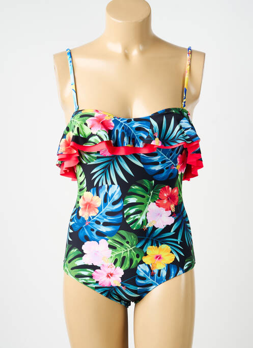 Maillot de bain 1 pièce effet matière satinée haut soutien-gorge moulé bleu NEUFRED femme