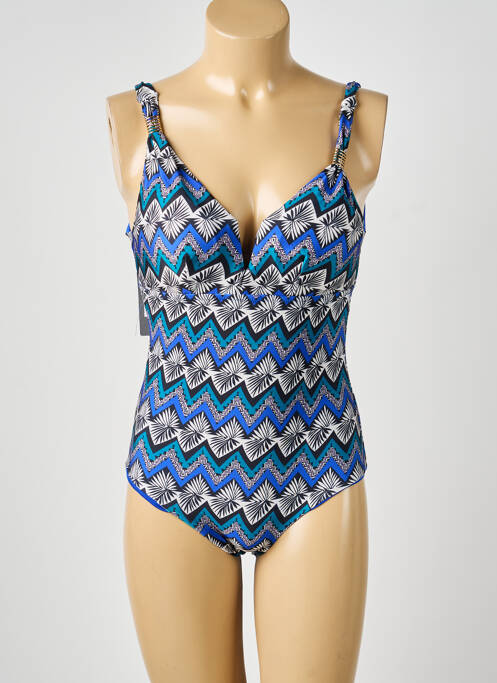 Maillot de bain 1 pièce effet matière satinée haut soutien-gorge moulé bleu VIOLETTA femme