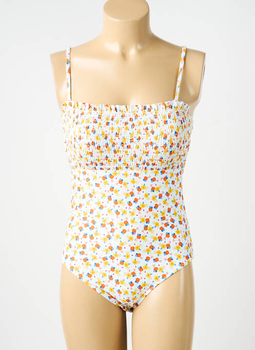 Maillot de bain 1 pièce effet matière satinée haut soutien-gorge moulé jaune MERMAID femme