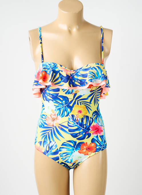 Maillot de bain 1 pièce effet matière satinée haut soutien-gorge moulé jaune NEUFRED femme