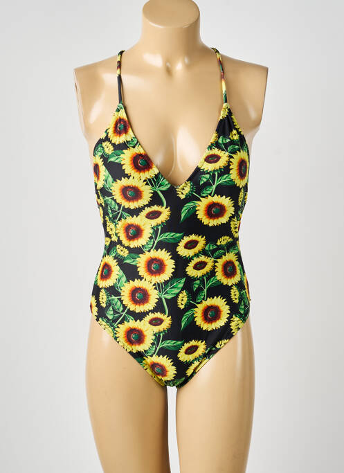 Maillot de bain 1 pièce effet matière satinée haut triangles jaune VIOLETTA femme