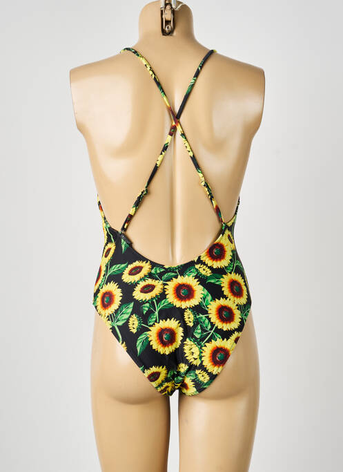 Maillot de bain 1 pièce effet matière satinée haut triangles jaune VIOLETTA femme