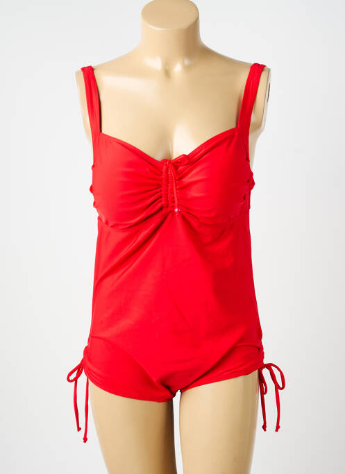 Maillot de bain 1 pièce effet matière satinée haut soutien-gorge moulé rouge FEI femme
