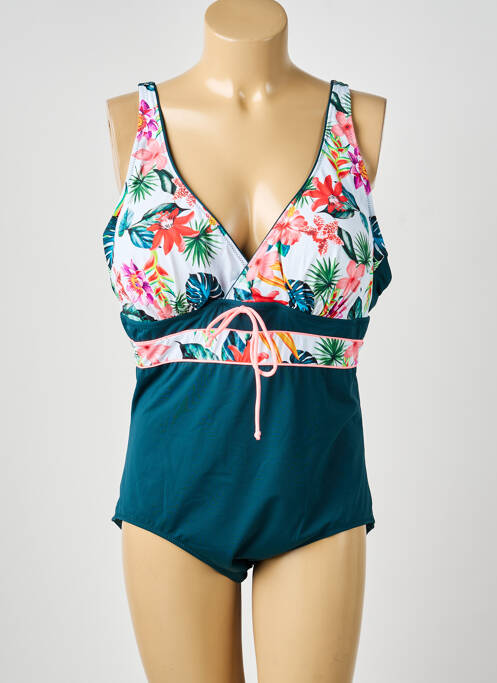 Maillot de bain 1 pièce effet matière satinée haut soutien-gorge moulé vert FEI femme