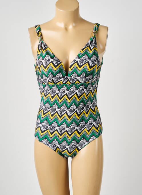 Maillot de bain 1 pièce effet matière satinée haut soutien-gorge moulé vert VIOLETTA femme