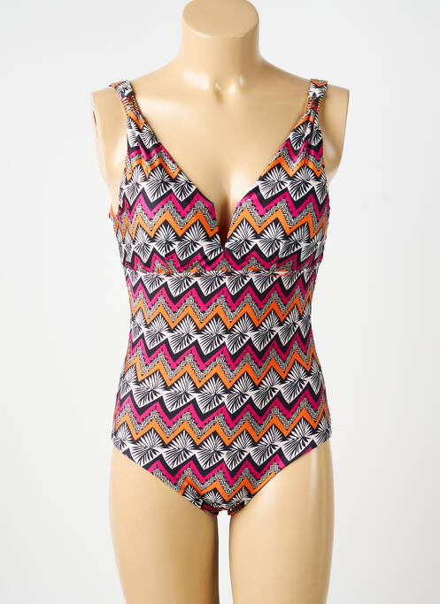 Maillot de bain 1 pièce effet matière satinée haut soutien-gorge moulé orange VIOLETTA femme