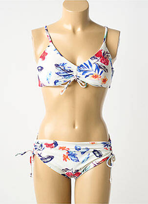 Maillot de bain 2 pièces stretch haut soutien-gorge avec mousse de rembourrage amovible blanc HIBIKINI femme