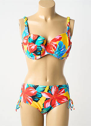 Maillot de bain 2 pièces stretch haut soutien-gorge moulé jaune FEI femme