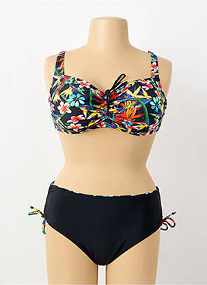 Maillot de bain 2 pièces stretch haut soutien-gorge avec mousse de rembourrage amovible noir KATIA femme