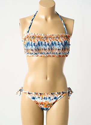 Maillot de bain 2 pièces stretch haut soutien-gorge avec mousse de rembourrage amovible orange POWER FLOWER femme