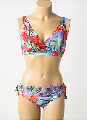 Maillot de bain 2 pièces stretch haut soutien-gorge avec mousse de rembourrage amovible rouge LAGON BLEU femme