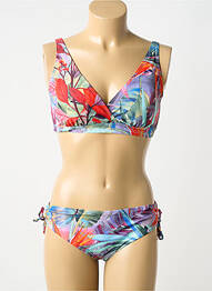 Maillot de bain 2 pièces stretch haut soutien-gorge avec mousse de rembourrage amovible rouge LAGON BLEU femme