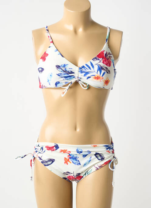 Maillot de bain 2 pièces stretch haut soutien-gorge avec mousse de rembourrage amovible blanc HIBIKINI femme