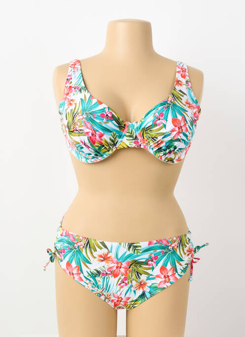 Maillot de bain 2 pièces stretch haut soutien-gorge balconnet blanc LAGON BLEU femme