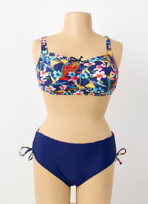 Maillot de bain 2 pièces stretch haut soutien-gorge avec mousse de rembourrage amovible bleu KATIA femme