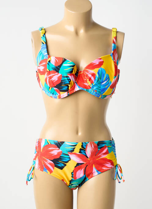 Maillot de bain 2 pièces stretch haut soutien-gorge moulé jaune FEI femme