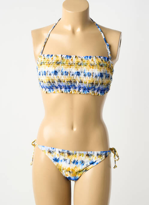 Maillot de bain 2 pièces stretch haut soutien-gorge avec mousse de rembourrage amovible jaune POWER FLOWER femme