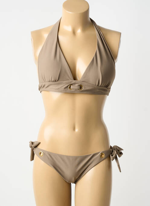 Maillot de bain 2 pièces stretch haut soutien-gorge avec mousse de rembourrage amovible marron HIBIKINI femme