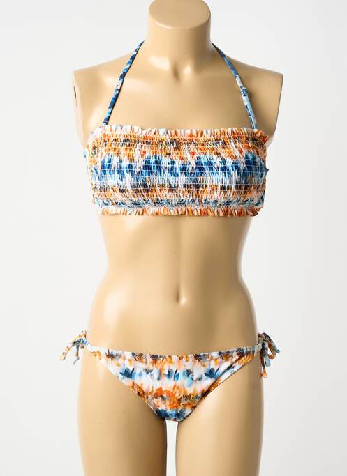 Maillot de bain 2 pièces stretch haut soutien-gorge avec mousse de rembourrage amovible orange POWER FLOWER femme