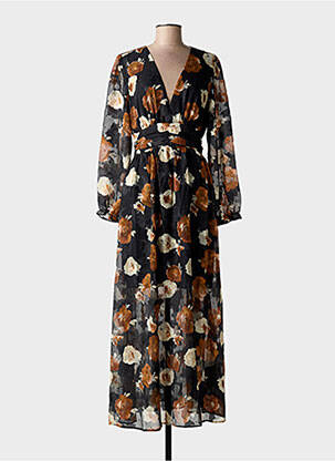 Robe longue imprimé fantaisie manches longues noir BY ONE femme