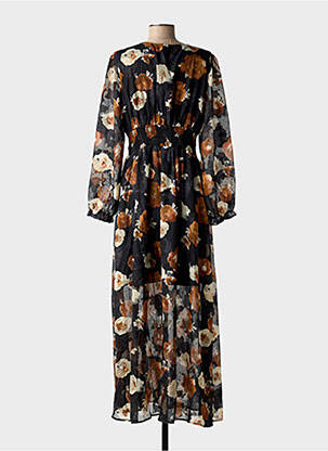 Robe longue imprimé fantaisie manches longues noir BY ONE femme
