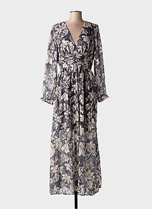 Robe longue tissage popeline manches longues gris BY ONE femme