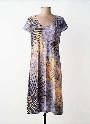 Robe mi-longue imprimé fantaisie manches courtes gris MASQUENADA femme