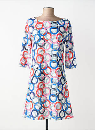 Robe mi-longue imprimé fantaisie manches courtes bleu VEGAS femme