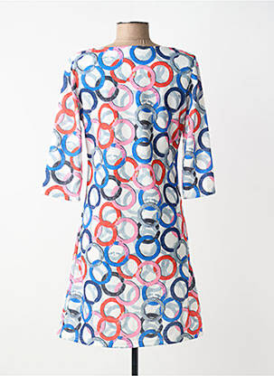 Robe mi-longue imprimé fantaisie manches courtes bleu VEGAS femme