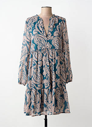 Robe mi-longue coupe fluide manches longues vert LILIE ROSE femme
