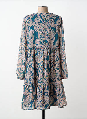 Robe mi-longue coupe fluide manches longues vert LILIE ROSE femme