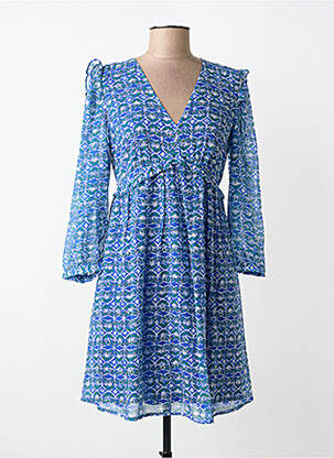 Robe mi-longue coupe fluide manches longues bleu MAJOLICA femme