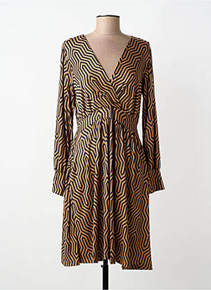 Robe mi-longue coupe fluide manches longues marron A BELLE femme