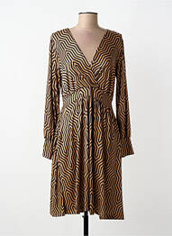 Robe mi-longue coupe fluide manches longues marron A BELLE femme