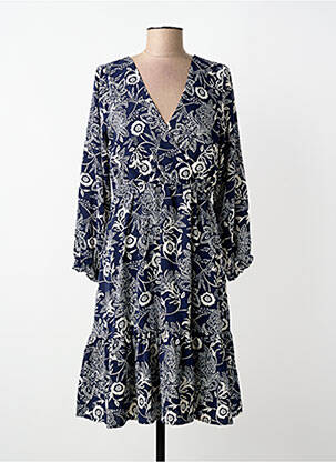 Robe mi-longue coupe fluide manches longues bleu INSPIRATION STUDIO femme