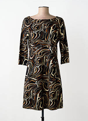 Robe mi-longue imprimé fantaisie manches longues noir VEGAS femme