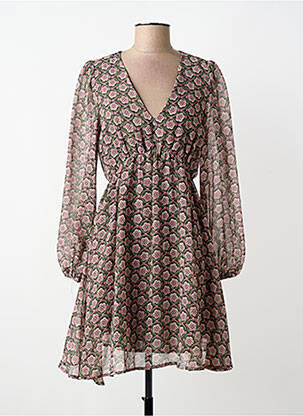 Robe mi-longue imprimé fleurs manches longues vert CERISE BLUE femme