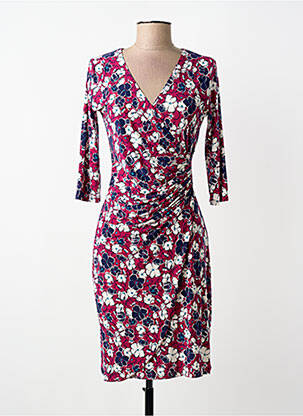Robe mi-longue imprimé fleurs manches longues violet REVD'ELLE femme
