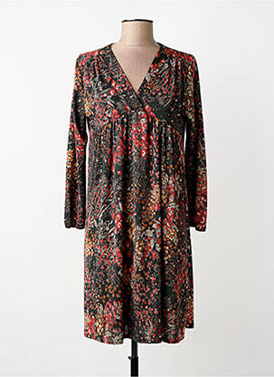Robe mi-longue imprimé fleurs manches longues noir RENATTO BENE femme