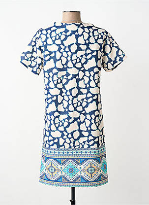 Robe mi-longue imprimé fantaisie manches courtes bleu MADE IN ITALY femme