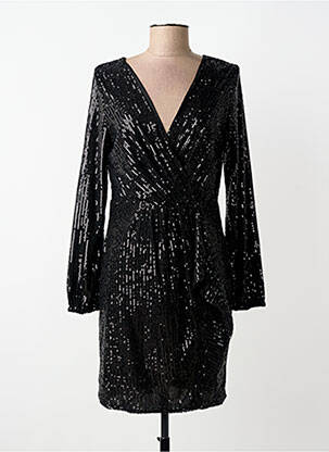 Robe mi-longue manches longues manches longues noir LILIE ROSE femme