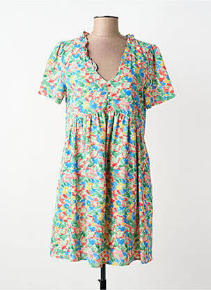 Robe mi-longue coupe fluide manches courtes vert INSPIRATION STUDIO femme