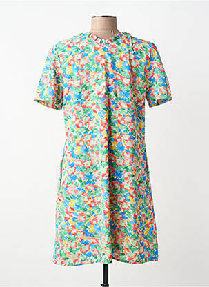 Robe mi-longue coupe fluide manches courtes vert INSPIRATION STUDIO femme